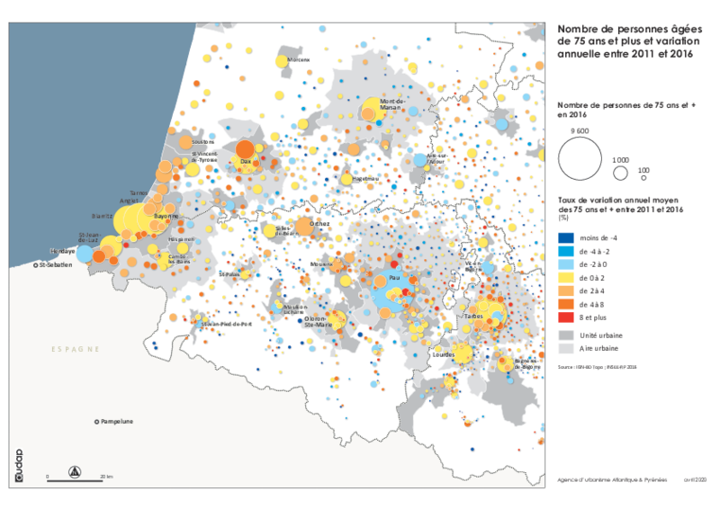 Nombre de 75 ans et plus et taux de variation annuel 2011-2016 