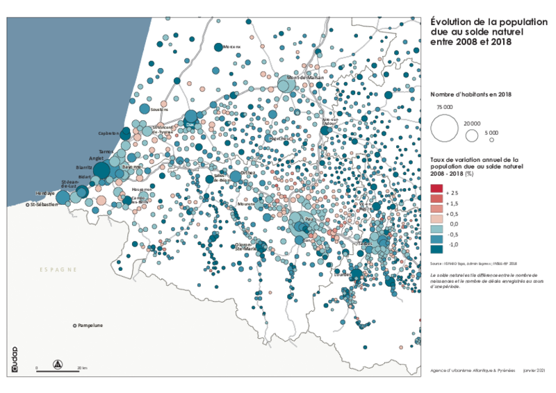 Evolution de la population due au solde naturel 2008-2018 