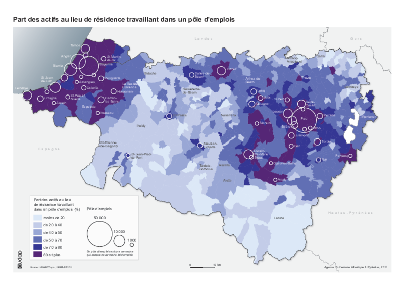 Part des actifs au lieu de résidence travaillant dans un pôle d’emplois 