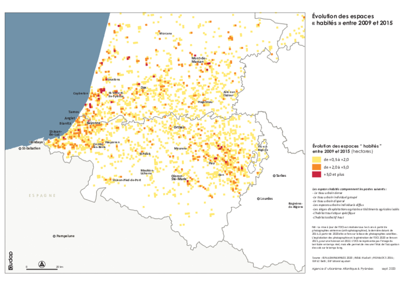 Evolution des espaces "habités" entre 2009 et 2015 