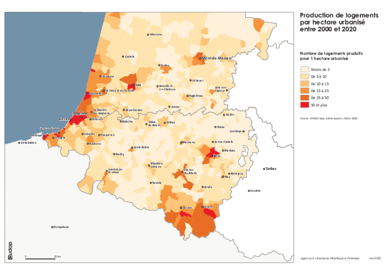 Production de logements par ha urbanisé 2000-2020 