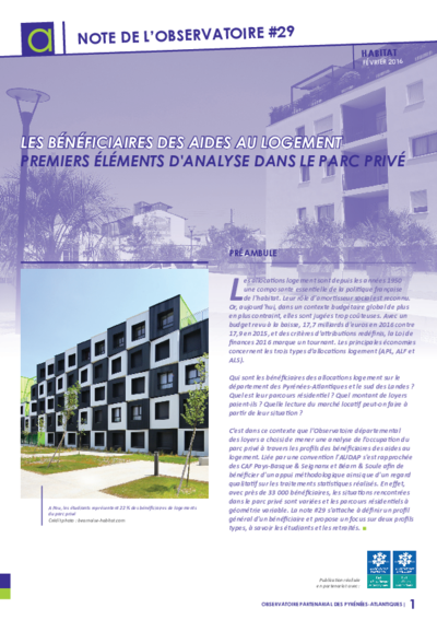 Note #29 | Les bénéficiaires des aides au logement : Premiers éléments d'analyse dans le parc privé 