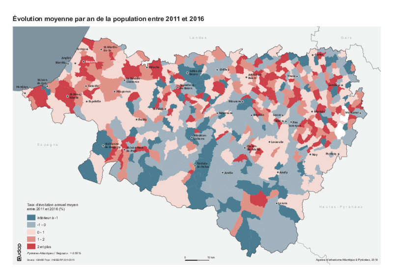 Evolution annuelle moyenne de la population entre 2011 et 2016 