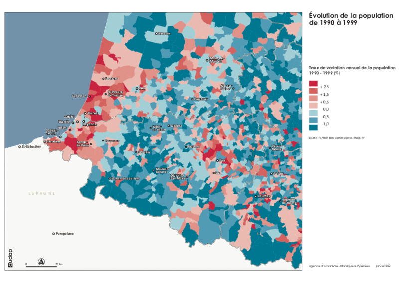 Taux de variation annuel de la population 1990-1999 