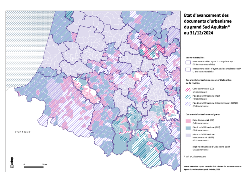 État d'avancement des documents d'urbanisme du grand Sud-Aquitain au 31/12/2024 