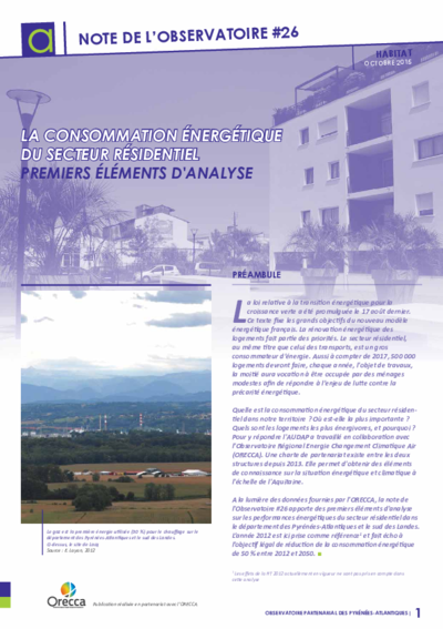 Note #26 | La Consommation énergétique du secteur résidentiel : premiers éléments d'analyse 