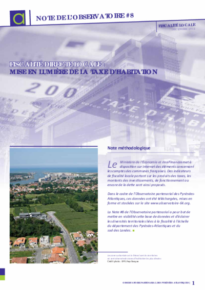 Note n°8 | Fiscalité directe locale : Mise en lumière de la taxe d'habitation 