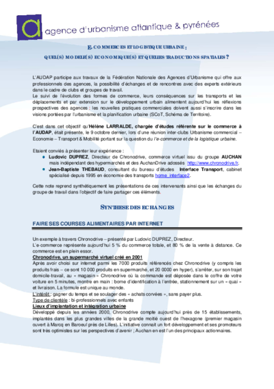E-commerces et logistique urbaine : quel(s) modèle(s) économique(s) et quelles traductions spatiales ? 