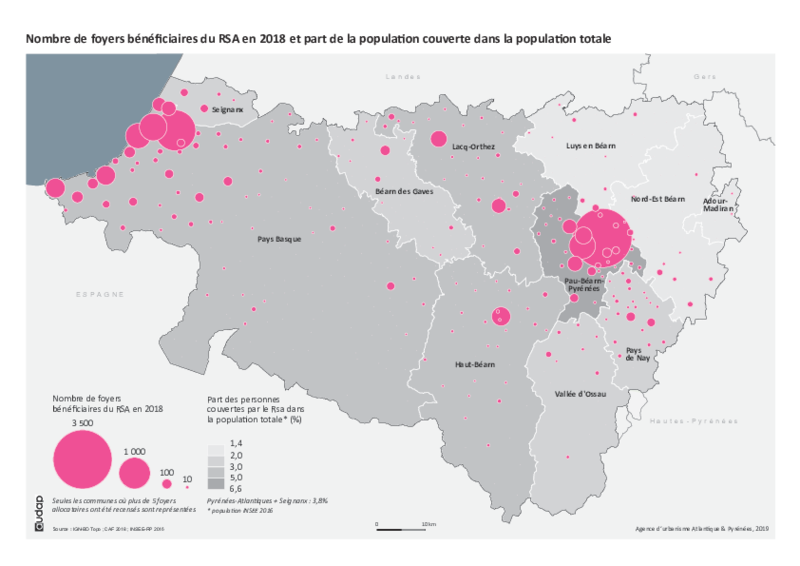 Nombre d'allocataires du RSA en 2018 et part dans la population totale 