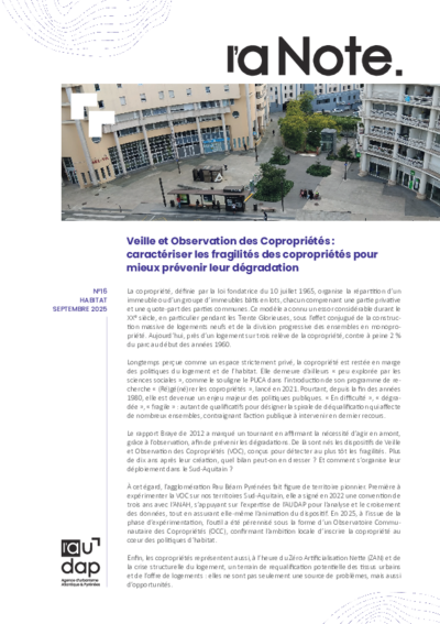 L'a Note #16 | Veille et Observation des Copropriétés : caractériser les fragilités des copropriétés pour mieux prévenir leur dégradation 