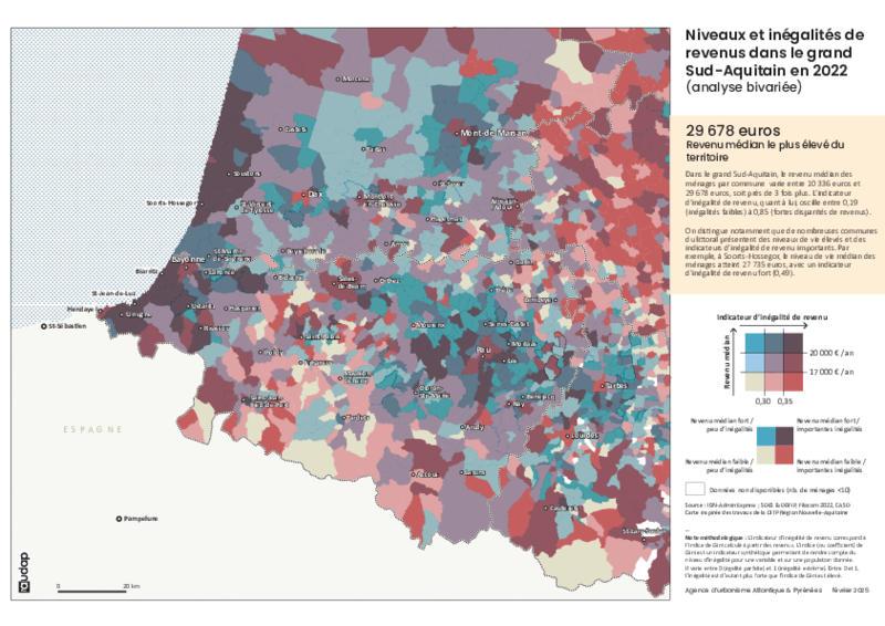 Niveau et inégalités de revenus dans le grand Sud-Aquitain en 2022 (analyse bivariée) 