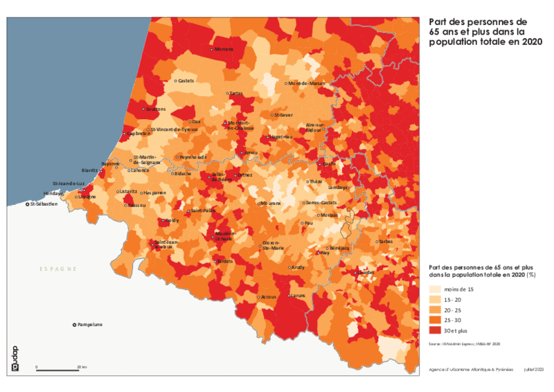 Part des personnes de plus de 65 ans dans la population totale en 2020 