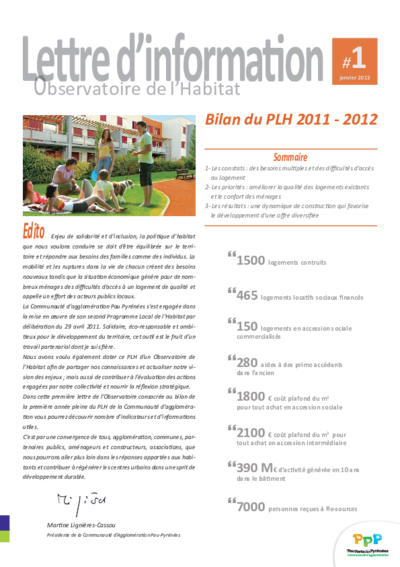 Communauté d'Agglomération Pau-Pyrénées | Observatoire de l'Habitat #1 