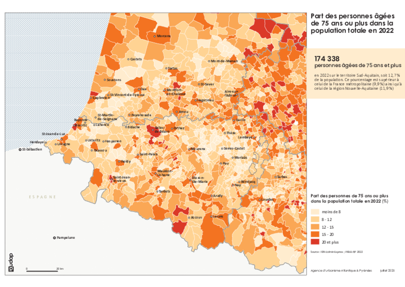Part des personnes âgées de 75 ans ou plus dans la population totale en 2022 