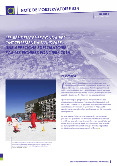Note de l'Observatoire #34 | Les résidences secondaires ont tellement à nous dire : une approche exploratrice par les fichiers fonciers 2015 