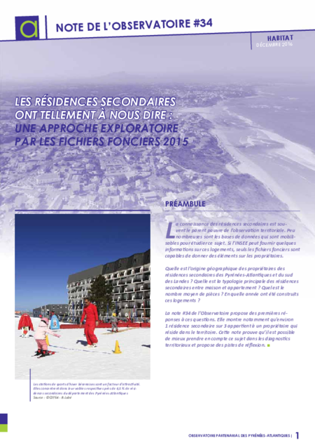 Note de l'Observatoire #34 | Les résidences secondaires ont tellement à nous dire : une approche exploratrice par les fichiers fonciers 2015
