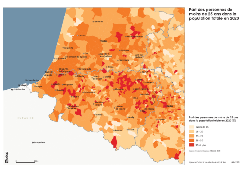 Part des jeunes de moins de 25 ans dans la population totale en 2020 