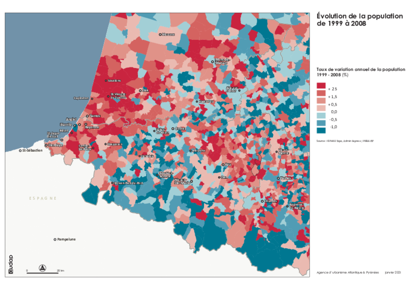 Taux de variation annuel de la population 1999-2008 