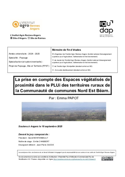 La prise en compte des Espaces végétalisés de proximité dans le PLUi des territoires ruraux de la Communauté de communes Nord Est Béarn 
