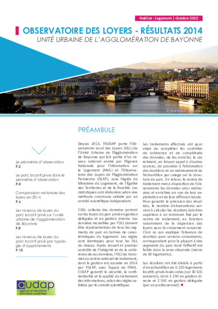 Observatoire des loyers de l'unité urbaine de l'agglomération de Bayonne : Résultats 2014