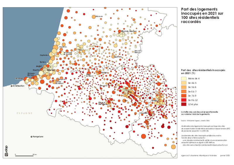 Part des logements inoccupés en 2021 sur 100 sites résidentiels raccordés 
