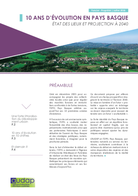 10 ans d'évolution en pays basque : état des lieux et projections à 2040