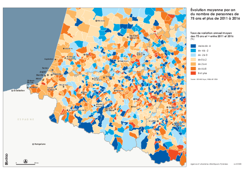 Taux de variation annuel des 75 ans et plus entre 2011 et 2016 