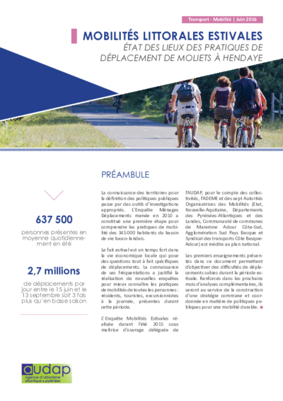 Mobilités littorales estivales : état des lieux des pratiques de déplacement de Moliets à Hendaye  