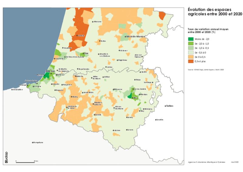 Evolution des espaces agricoles 2000-2020 