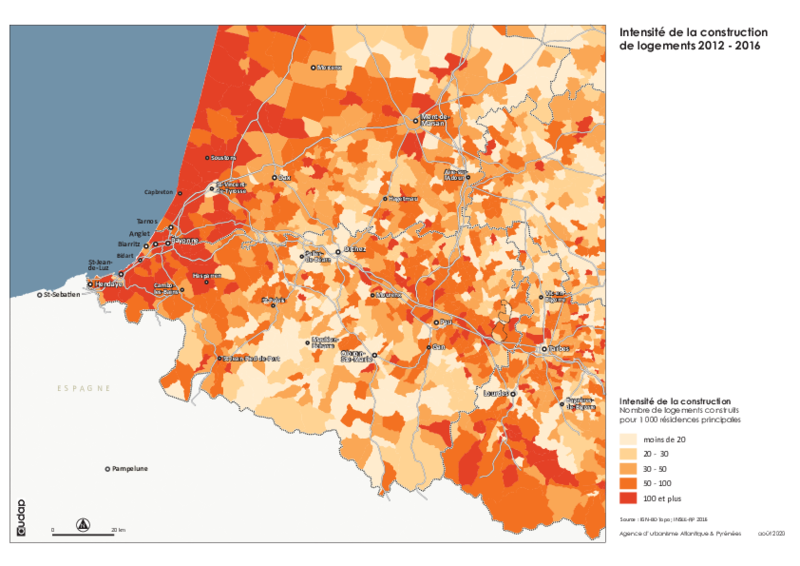 Intensité de la construction de logements 2012 - 2016 