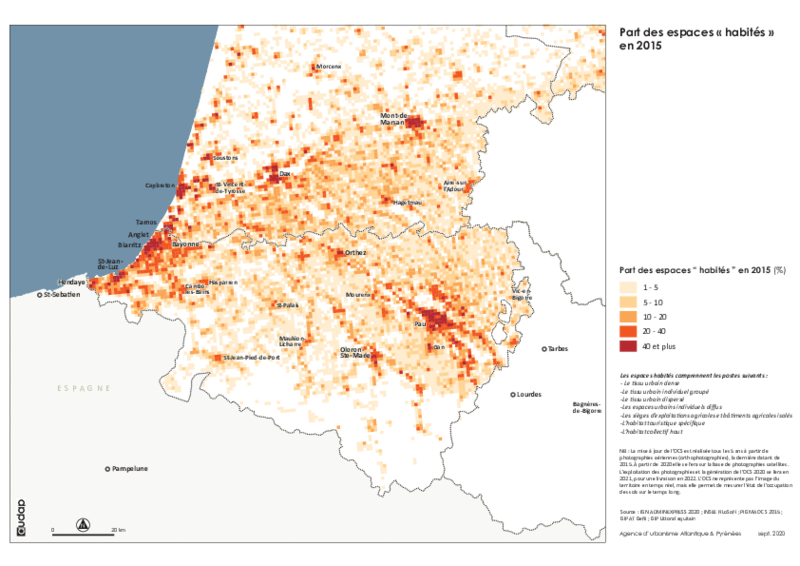 Part des espaces "habités" en 2015 