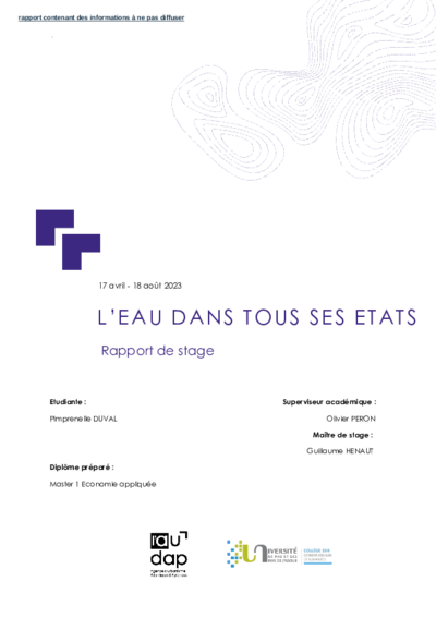 L'eau dans tous ses états  - rapport de Stage Pimprenelle DUVAL