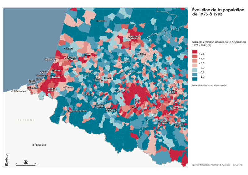 Taux de variation annuel de la population 1975-1982 