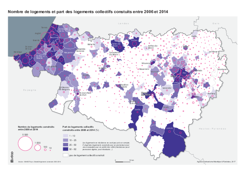 Nombre de logements et part des logements collectifs constuits entre 2006 et 2014 