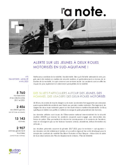 L'a Note #3 | Alerte sur les jeunes à deux-roues motorisés en Sud-Aquitaine ! 