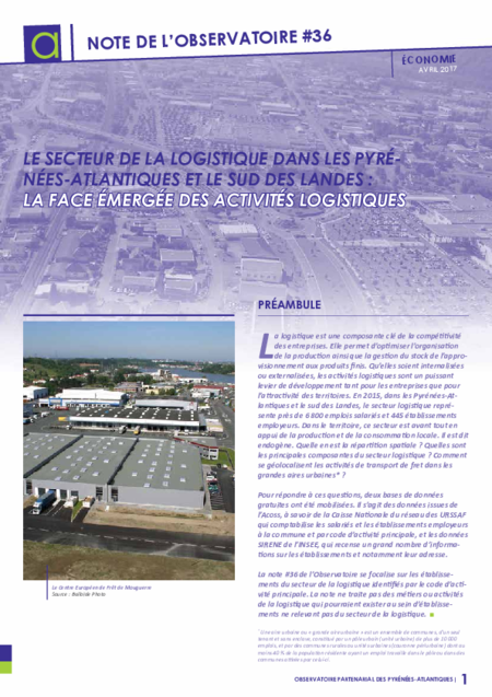 Note de l'Observatoire #36 | Le secteur de la logistique dans les Pyrénées-Atlantiques et le sud des Landes. La face émergée des activités logistiques