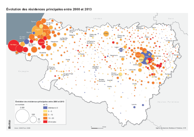 Evolution des résidences principales entre 2008 et 2013 