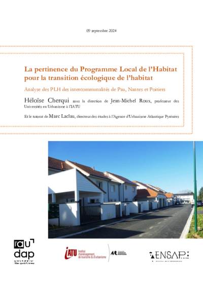 La pertinence du Programme Local de l’Habitat  pour la transition écologique de l’habitat - Analyse des PLH des intercommunalités de Pau, Nantes et Poitiers 