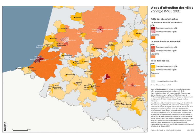 Aires d'attraction des villes - zonage INSEE 2020 