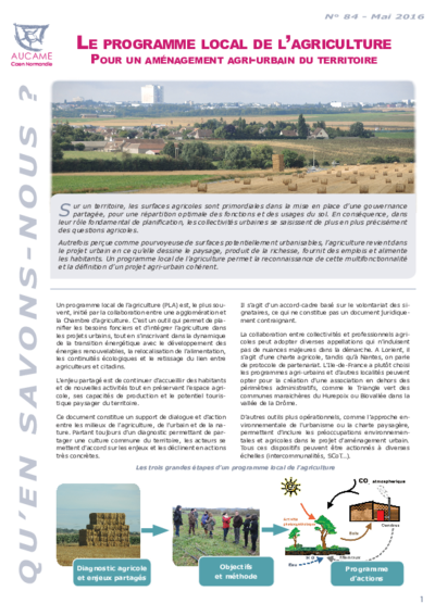 Le programme local de l'agriculture - Pour un aménagement agri-urbain du territoire 