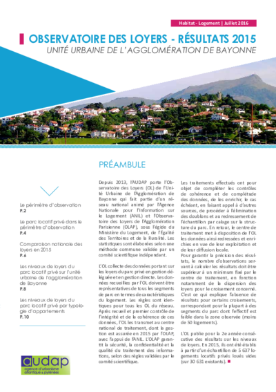 Observatoire des loyers de l'unité urbaine de l'agglomération de Bayonne : Résultats 2015 