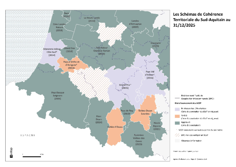 Les schémas de Cohérence Territorial du Sud-Aquitain au 31/12/2025 