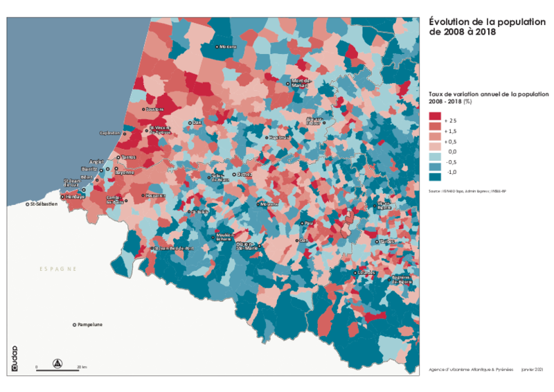 Taux de variation annuel de la population 2008-2018 