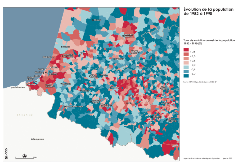 Taux de variation annuel de la population 1982-1990 