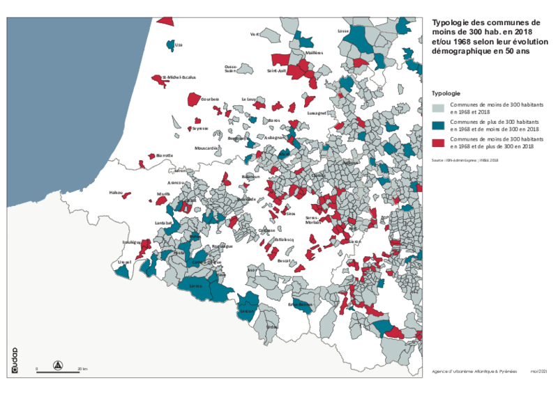 Typologie des communes de moins de 300 habitants en 2018 et/ou 1968 selon leur évolution démographique 