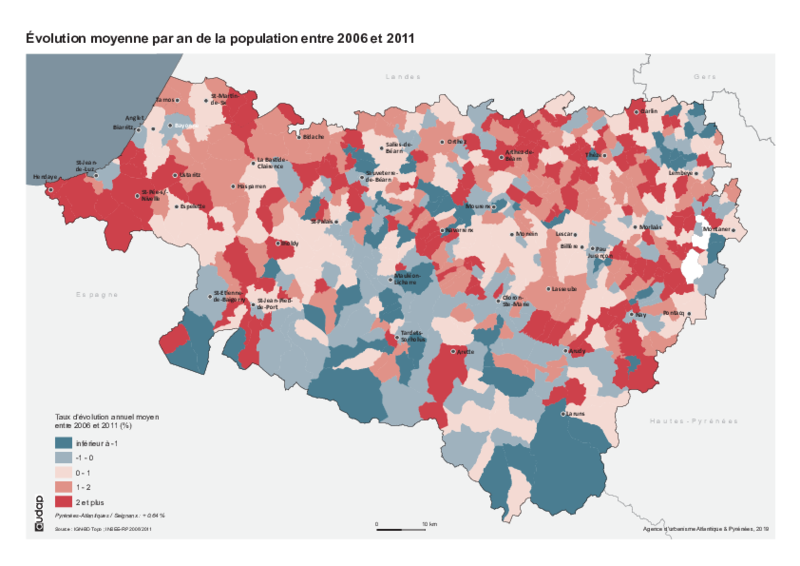 Evolution annuelle moyenne de la population entre 2006 et 2011 