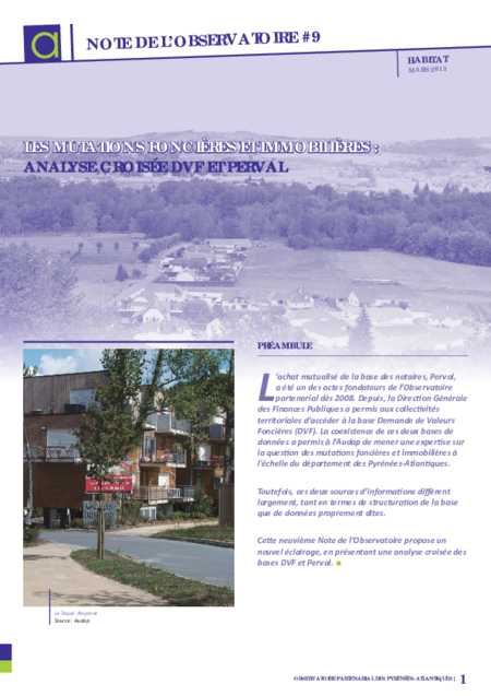 Note de l'observatoire #9 - Les mutations foncières et immobilières : analyse croisée