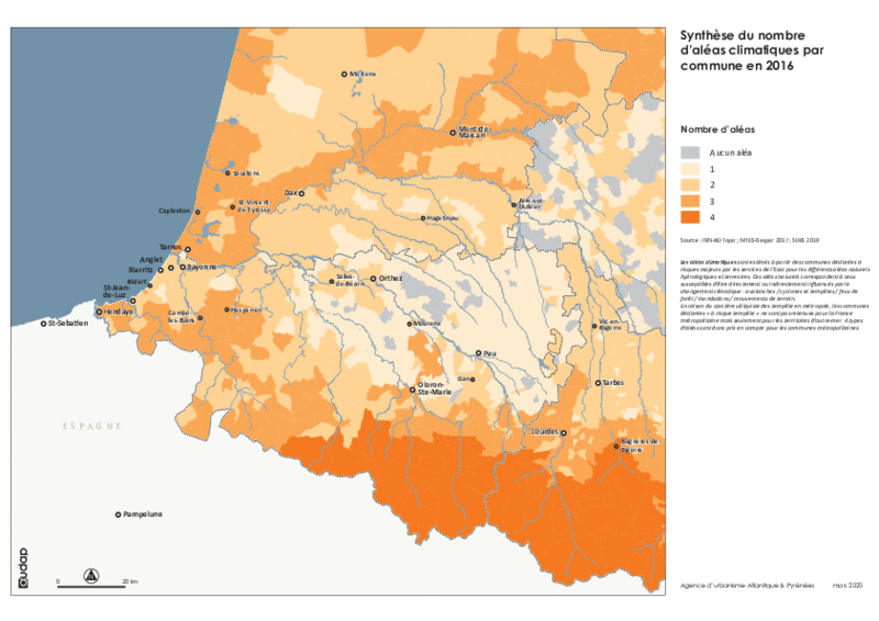 Synthèse du nombre d'aléas climatiques par commune en 2016 