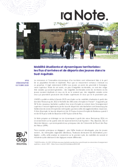 L'a Note #18 | Mobilité étudiante et dynamiques territoriales : les flux d’arrivées et de départs des jeunes dans le Sud-Aquitain 
