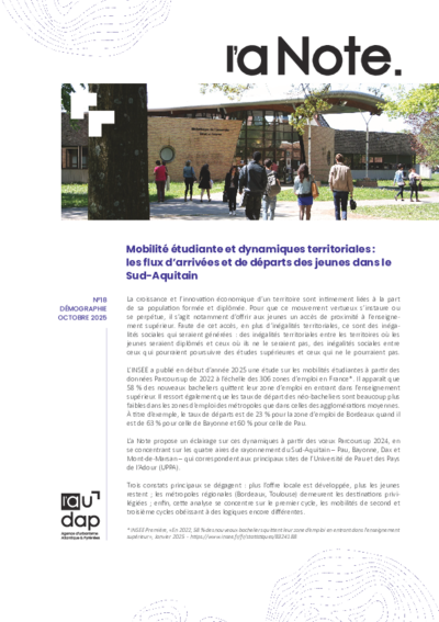 L'a Note #18 | Mobilité étudiante et dynamiques territoriales : les flux d’arrivées et de départs des jeunes dans le Sud-Aquitain 